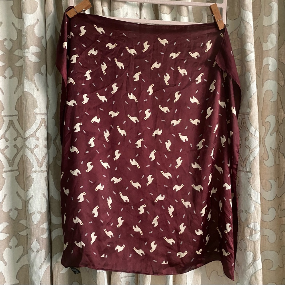 Anthropologie burgundy silk llama scarf